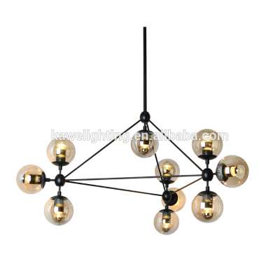 Pendant lamp Black Metal + amber clear glass